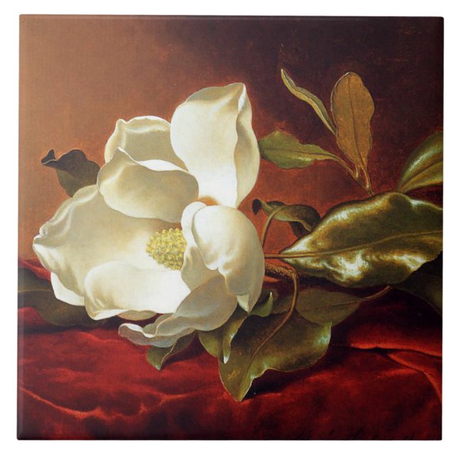 A Magnolia on Red Velvet Ceramic Tile (Front)