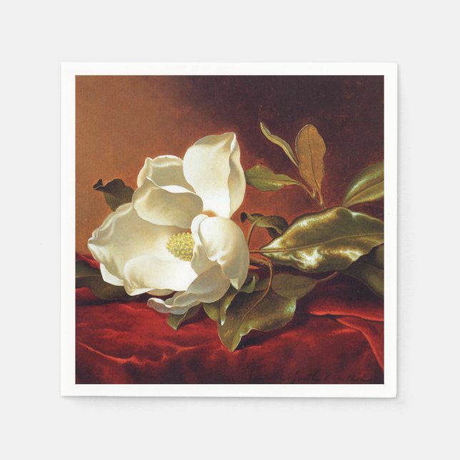 A Magnolia on Red Velvet Napkin (Front)
