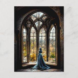 A maiden in her gothic palace postcard