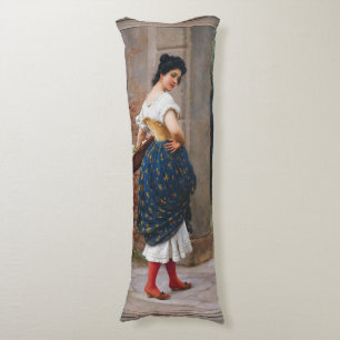 A Maiden With A Basket Of Roses by Eugen von Blaas Body Cushion