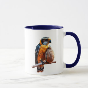 A majestic falcon perched on a branch. mug