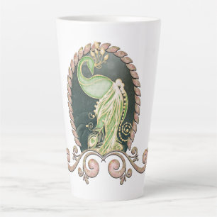 A majestic peacock in gold and green latte mug