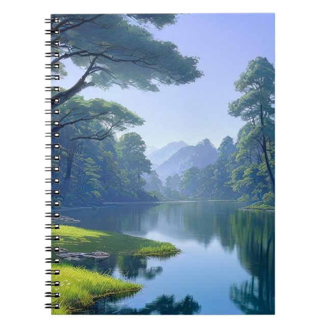 A Majestic River Enveloped by a Green Forest Notebook (Front)
