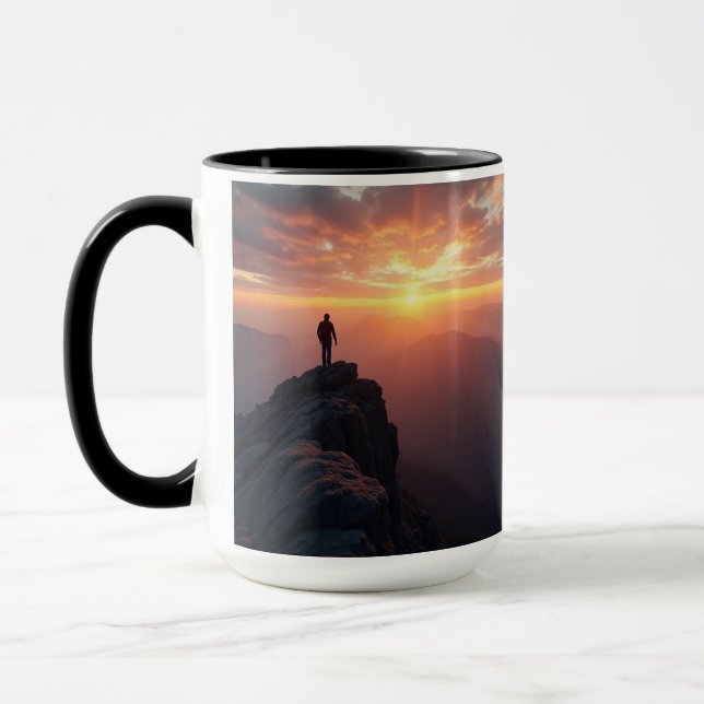 A majestic sunrise seen from the mountain peak mug (Left)