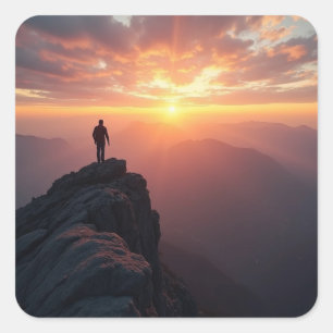A majestic sunrise seen from the mountain peak square sticker