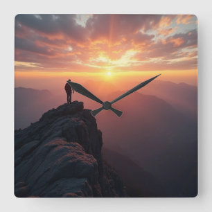 A majestic sunrise seen from the mountain peak square wall clock