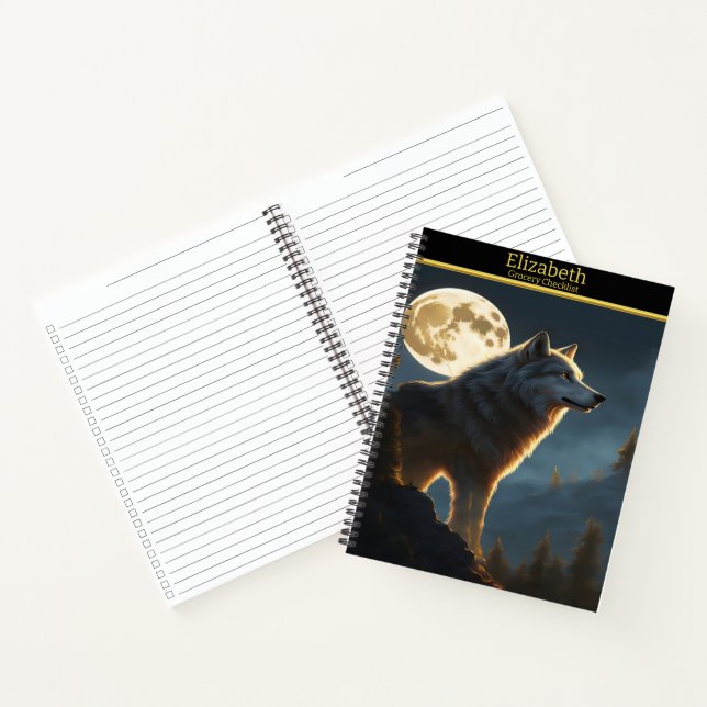 A majestic wolf howling under a full moon at night notebook (Inside)