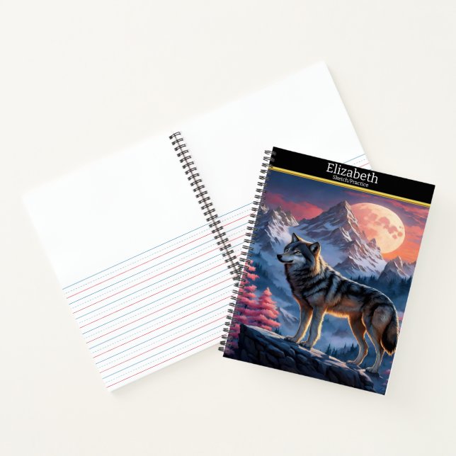 A majestic wolf howls at the glowing moonlight notebook (Inside)