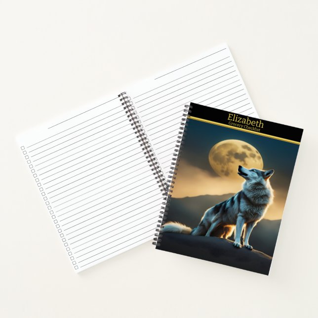 A majestic wolf serenades the full moon at night notebook (Inside)