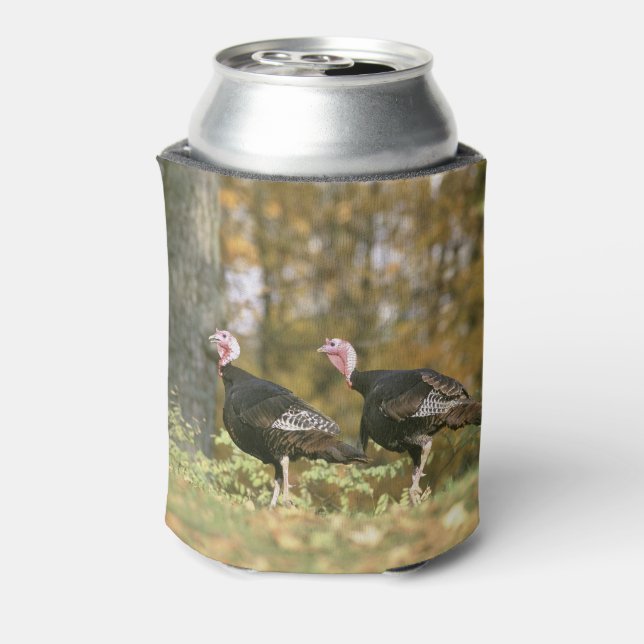 A male Female Turkey Pair Photograph in Fall Can Cooler (Can Back)