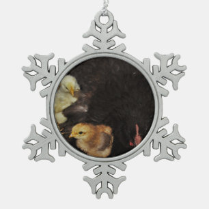 A Mama and Her Chicks Snowflake Pewter Christmas Ornament
