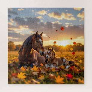 A Mama Horse and her Foal in Autumn Jigsaw Puzzle
