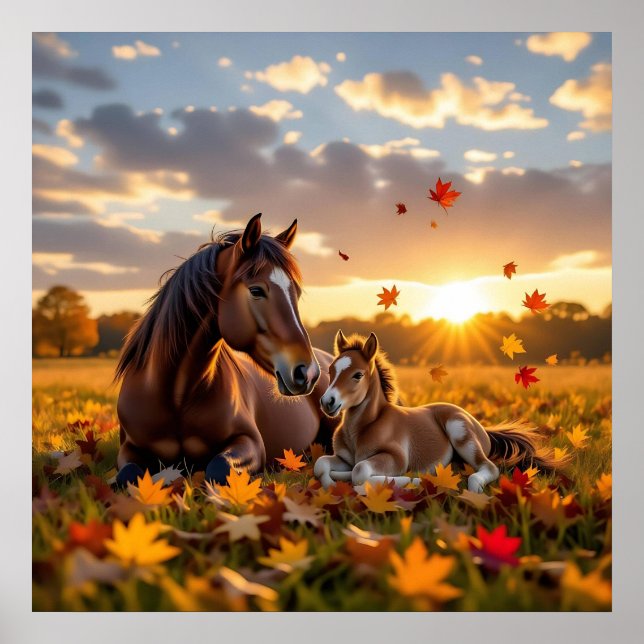 A Mama Horse and her Foal in Autumn Poster (Front)