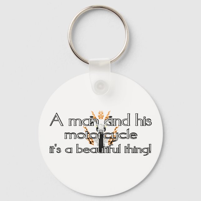 A man and his motorcycle key ring (Front)