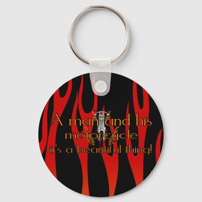 A man and his motorcycle key ring (Front)