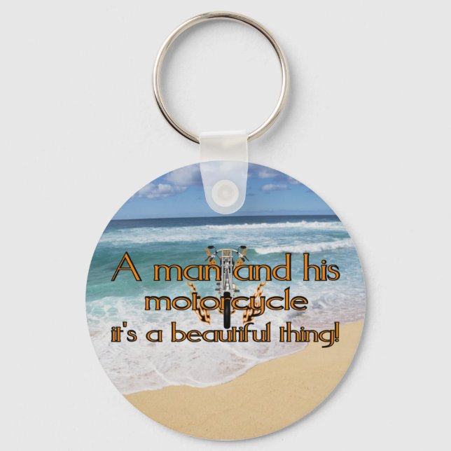 A man and his motorcycle key ring (Front)