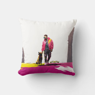 A Man and his strong dog on a walk Cushion