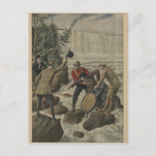 A man in a barrel crossing the Niagara Falls Postcard