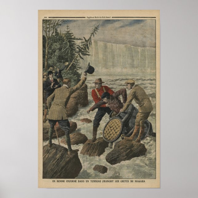 A man in a barrel crossing the Niagara Falls Poster (Front)