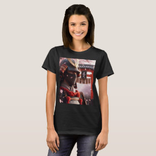 a man in a samurai stands in front of a red torii  T-Shirt