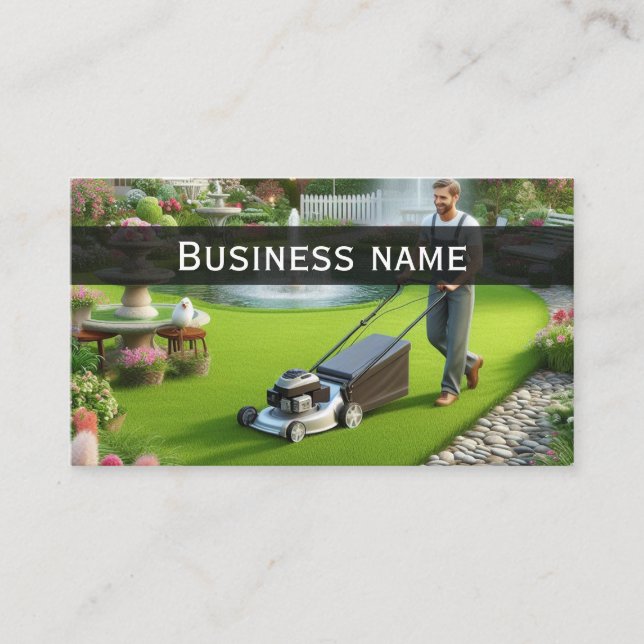 A Man Mowing Lawn Care Business Card (Front)