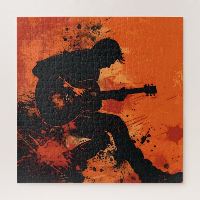 A Man Playing Guitar Silhoutte Jigsaw Puzzle (Vertical)