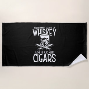 A Man Who Loves Whiskey And Cigar Beach Towel