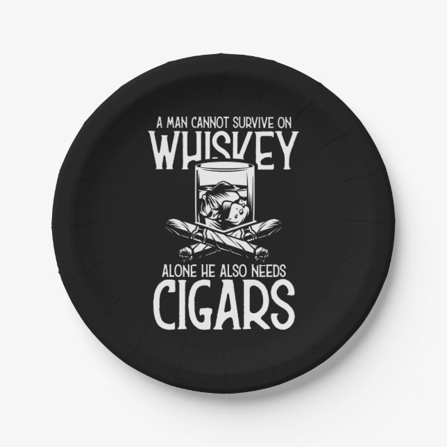 A Man Who Loves Whiskey And Cigar Paper Plate (Front)