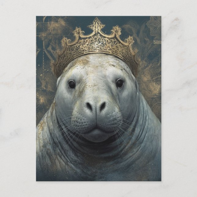 A Manatee Wearing a Crown Postcard (Front)