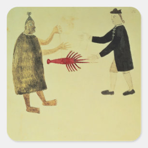 A Maori bartering a crayfish Square Sticker