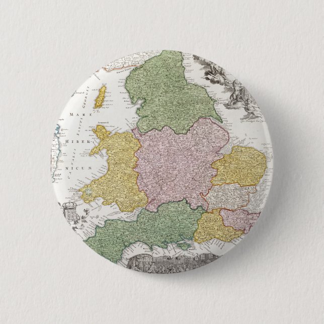 A Map of England | 1760 6 Cm Round Badge (Front)