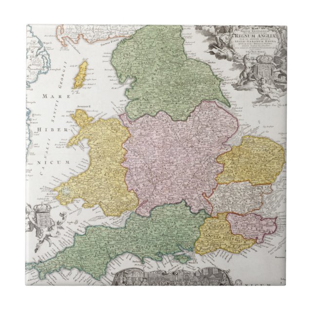 A Map of England | 1760 Ceramic Tile (Front)