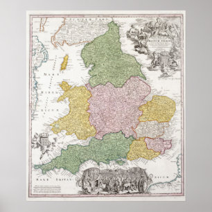 A Map of England   1760 Poster