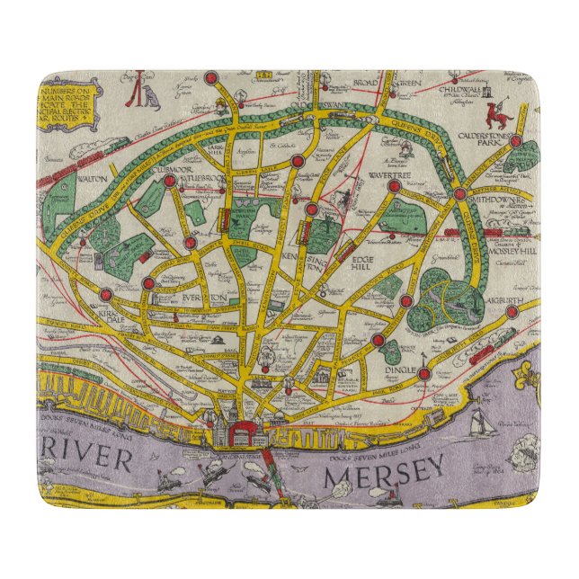 A Map of Merseyside, Liverpool Cutting Board (Front)