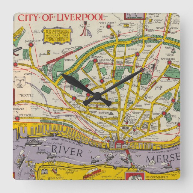 A Map of Merseyside, Liverpool Square Wall Clock (Front)