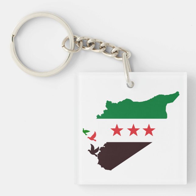 A map of Syria featuring the Revolution Flag Key Ring (Front)