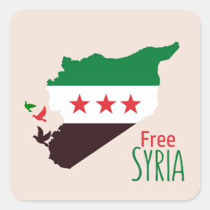 A map of Syria featuring the Revolution Flag Square Sticker