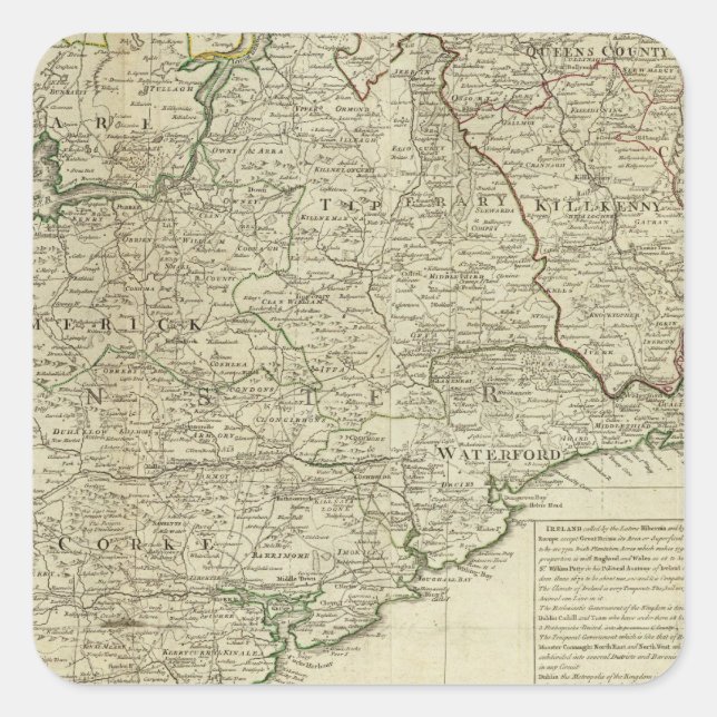 A map of the Kingdom of Ireland Southern section Square Sticker (Front)