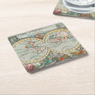 A Map of the World  Throw Pillow Square Paper Coaster