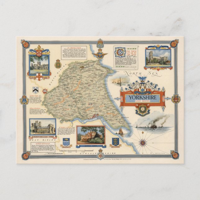 A Map of Yorkshire: East Riding Postcard (Front)