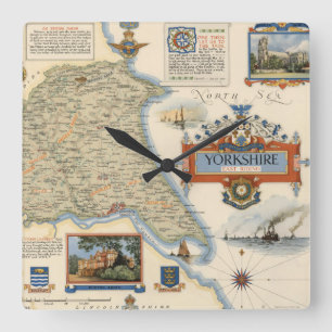 A Map of Yorkshire: East Riding Square Wall Clock