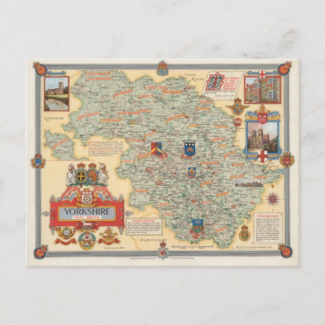 A Map of Yorkshire: West Riding Postcard (Front)