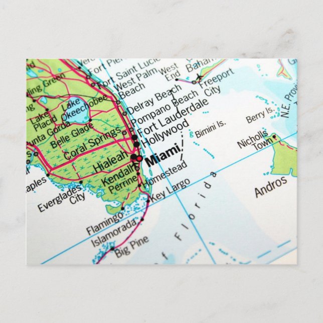 A map showing the American city of Miami Postcard (Front)