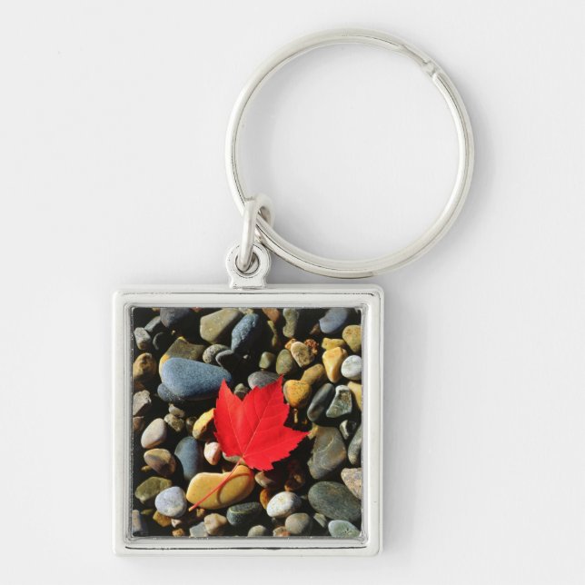 A Maple leaf on a Rock Background Key Ring (Front)