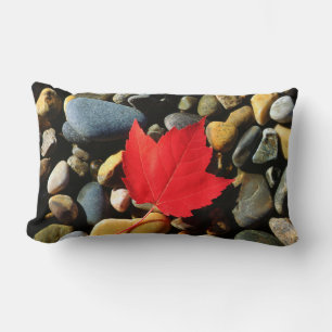 A Maple leaf on a Rock Background Lumbar Cushion