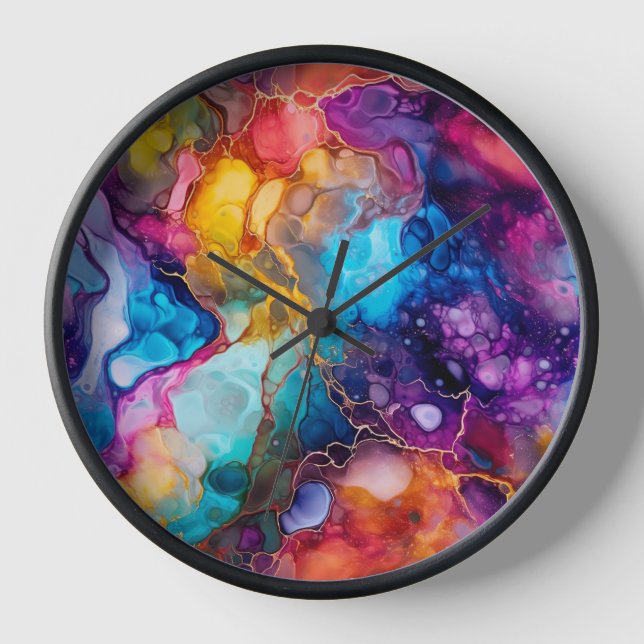 A Marble Pattern in Rainbow and Gold Clock (Front)