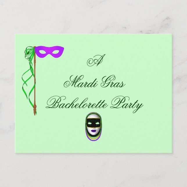 "A Mardi Gras Bachelorette Party" Invitation Postcard (Front)