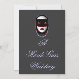 "A Mardi Gras Wedding" Beaded Mask-Black/Red/Blue Invitation