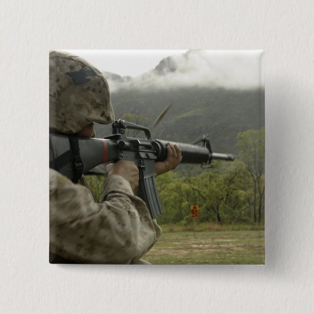 A Marine conducts drills 15 Cm Square Badge (Front)