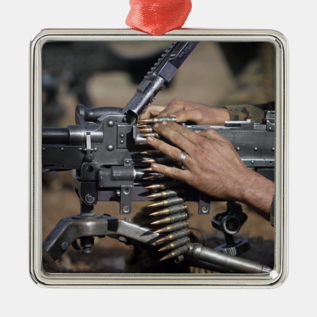 A Marine loads a M-240G machine gun Metal Ornament (Front)